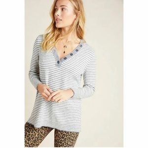 Anthropologie Serena Grey Striped V-Neck Pullover Sweater Size M